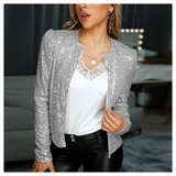 Blazer autunnale con cerniera e paillettes da donna | Corto