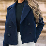 Cappotto Donna Slim Fit Autunnale Maniche Lunghe Blu Scuro
