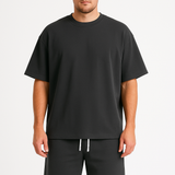 UOMINI - Set Estivo Sportivo - Fit Rilassato - Manica Corta - Pantaloncini con Coulisse - Cotone Traspirante