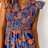 Abito chic invernale con volant floreale Boho con scollo a V