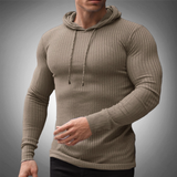 Felpa con cappuccio slim fit da uomo - Maglia a coste autunnale - Manica lunga - Coulisse regolabile