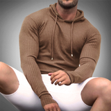 Felpa con cappuccio slim fit da uomo - Maglia a coste autunnale - Manica lunga - Coulisse regolabile