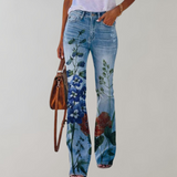 Jeans a Zampa per Donna con Stampe di Fiori e Farfalle – Ideali e Comodi per l'Autunno