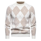 Maglione Argyle invernale da uomo - Girocollo - Lavorato a maglia - Manica lunga - Motivo classico