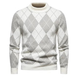 Maglione Argyle invernale da uomo - Girocollo - Lavorato a maglia - Manica lunga - Motivo classico