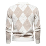 Maglione Argyle invernale da uomo - Girocollo - Lavorato a maglia - Manica lunga - Motivo classico