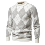 Maglione Argyle invernale da uomo - Girocollo - Lavorato a maglia - Manica lunga - Motivo classico