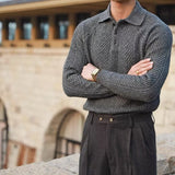 Maglione da uomo in maglia autunnale – Vestibilità slim – Collo polo – Maglia a trecce – Tessuto elasticizzato morbido