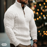 Maglione invernale da uomo in maglia a trecce - Mezza cerniera - Collo alto - Vestibilità calda e confortevole