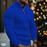 Maglione invernale da uomo in maglia a trecce - Mezza cerniera - Collo alto - Vestibilità calda e confortevole