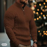 Maglione invernale da uomo in maglia a trecce - Mezza cerniera - Collo alto - Vestibilità calda e confortevole