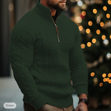 Maglione invernale da uomo in maglia a trecce - Mezza cerniera - Collo alto - Vestibilità calda e confortevole