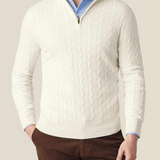 Maglione invernale da uomo in maglia a trecce – Misto lana – Mezza cerniera – Collo alto – Vestibilità casual elegante