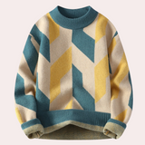 Maglione invernale da uomo - Motivo geometrico - Girocollo - Vestibilità comoda - Manica lunga