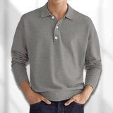 Maglione polo da uomo autunnale - Lavorato a maglia - Manica lunga - Colletto classico a 3 bottoni