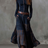 Elisa | Abito maxi in pelle scamosciata con cintura